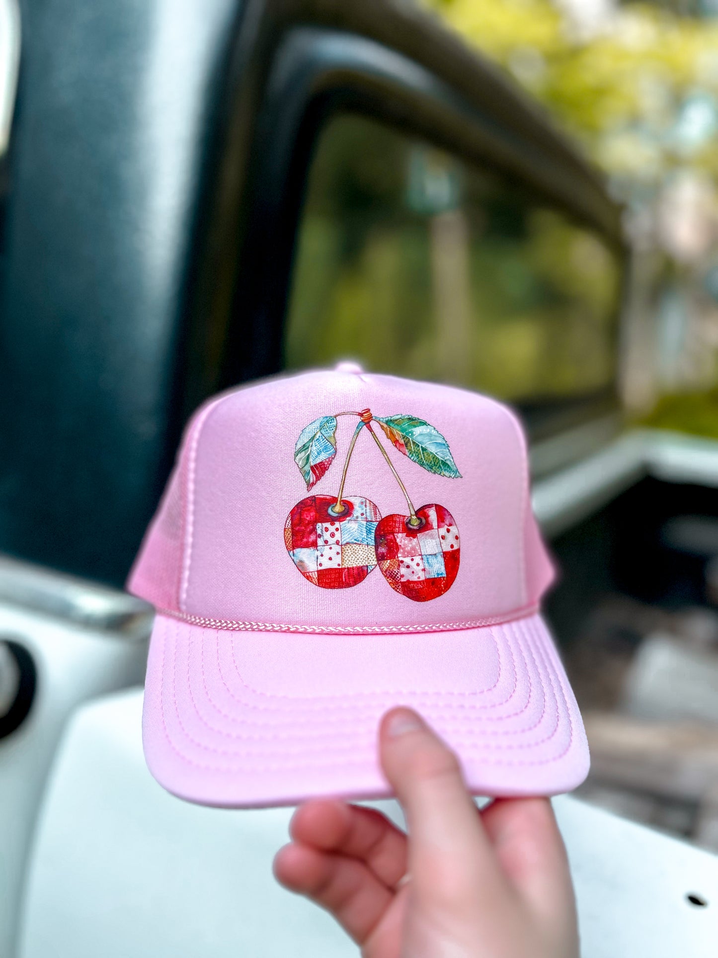 Cherry Patchwork Trucker Hat