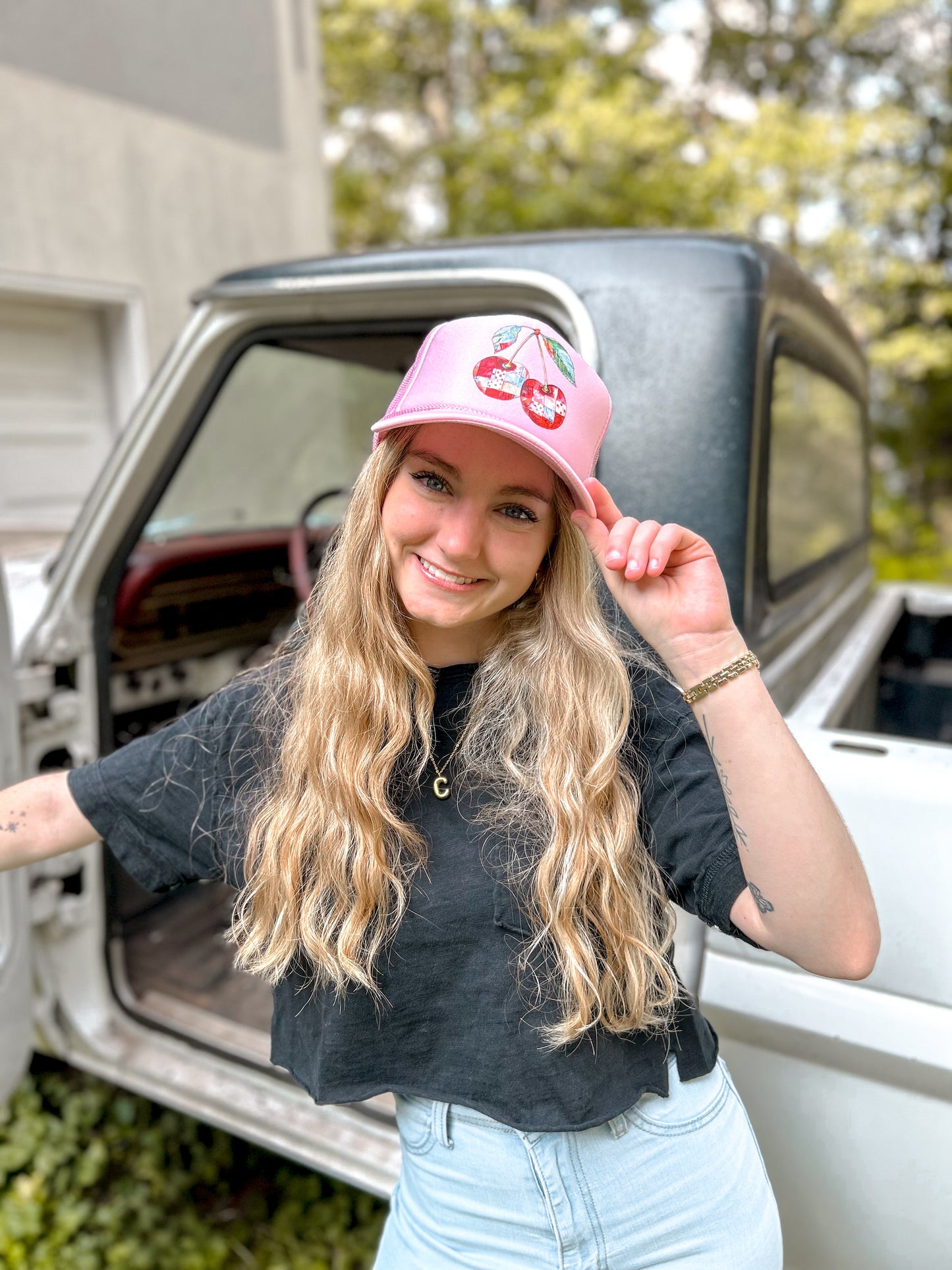 Cherry Patchwork Trucker Hat