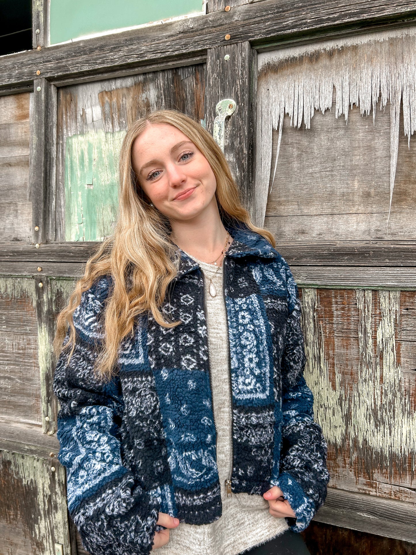 Paisley Patchwork Zip Up Sherpa